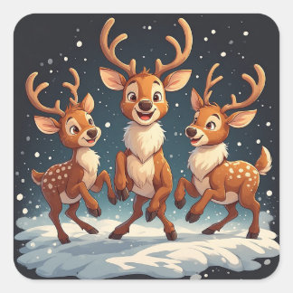 Reindeer Family Christmas Square Sticker