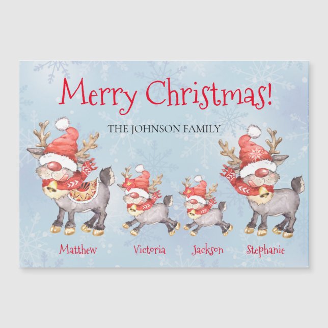Reindeer Family Personalized Merry Christmas Card  (Front)