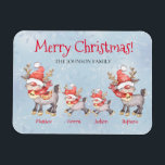 Reindeer Family Personalized Merry Christmas Card Magnet<br><div class="desc">Personalized Reindeer Family Merry Christmas Card. Fun and cute,  add the names of your family to the reindeers. You can also change the family name and greeting. Four Reindeers have Santa hats and red scarves on a blue snowflake background.</div>