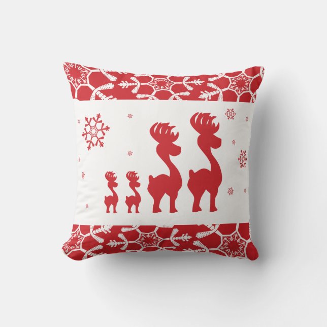 Reindeer Family Throw Pillow (Front)