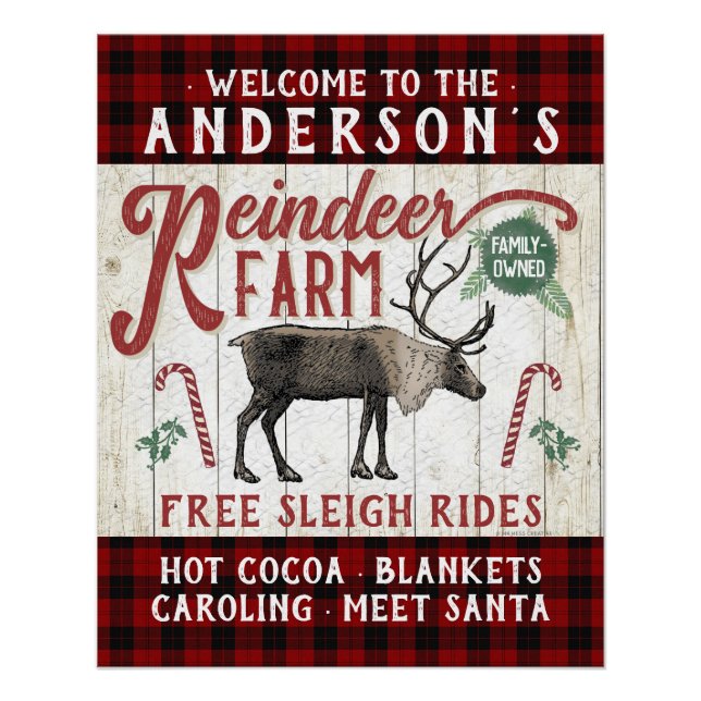 Reindeer Farm Rustic Vintage Farmhouse Custom Name Poster (Front)