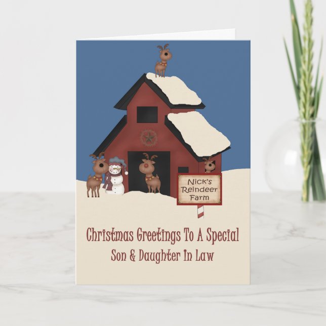 Reindeer Farm Son & Daughter In Law Christmas Holiday Card (Front)