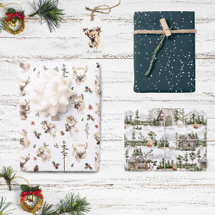 Reindeer Farmhouse Christmas Tree Farm Holiday Wrapping Paper Sheet