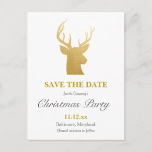Reindeer Faux Gold Foil Holiday Party Announcement Postcard
