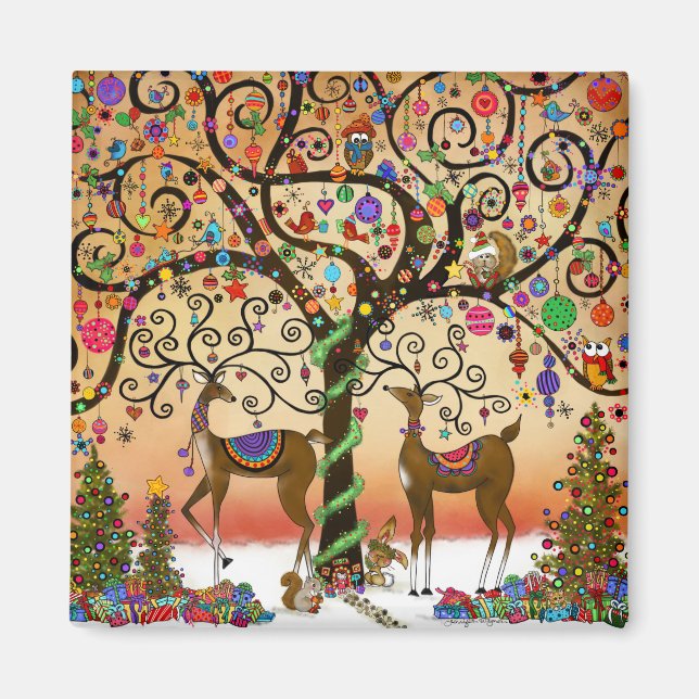 Reindeer Festive Cute Ornaments Christmas Tree Magnet (Front)