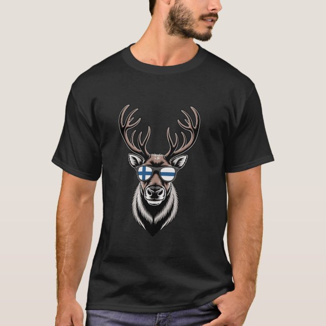 Reindeer Finland Flag Sunglasses  T-Shirt (Front)