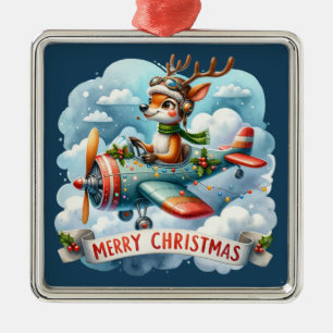 Reindeer Flying Airplane Ornament