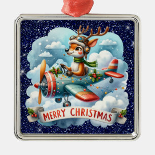 Reindeer Flying Airplane Ornament