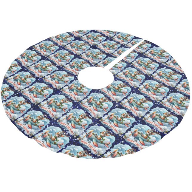 Reindeer Flying Airplane Tree Skirt (Angled)