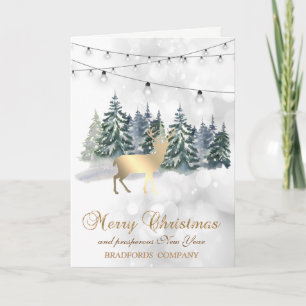 Reindeer,Forest,String Lights Bokeh Company Holiday Card
