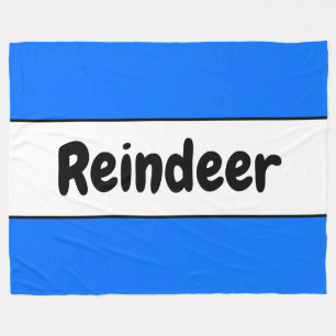 REINDEER Fun Bright Blue White Holiday Stripes Fleece Blanket