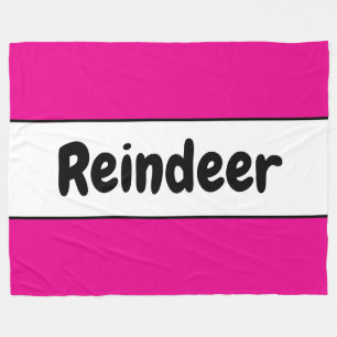 REINDEER Fun Bright Pink White Holiday Stripes Fleece Blanket