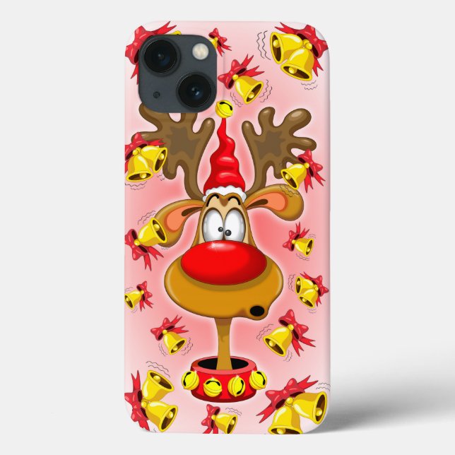 Reindeer Fun Christmas Cartoon with Bells Alarms Case-Mate iPhone Case (Back)