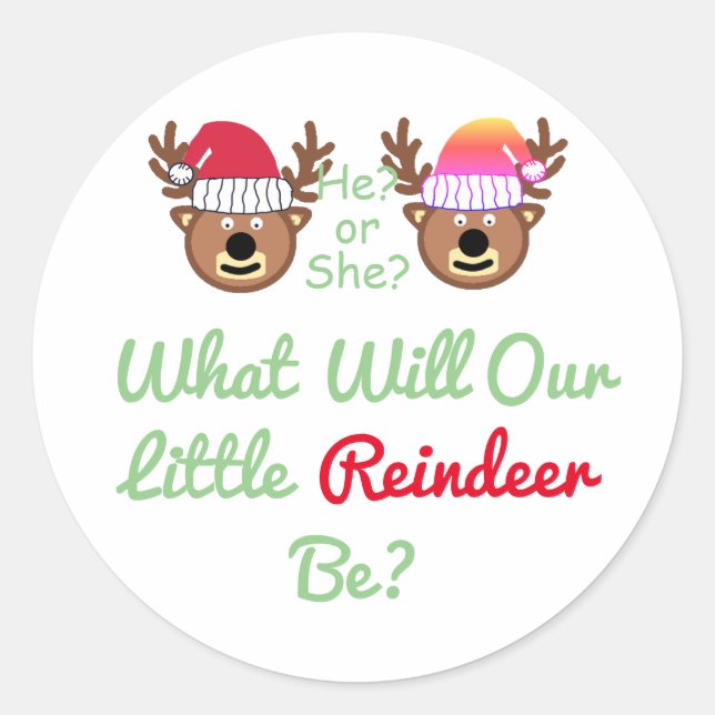 Reindeer Gender Reveal Classic Round Sticker (Front)