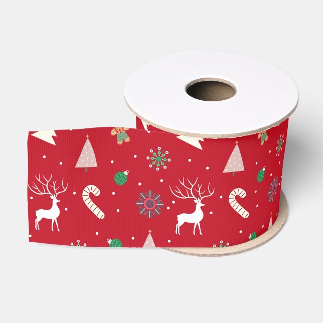 Reindeer, Gingerbread, Snowflakes & Candy Canes Grosgrain Ribbon (Spool)