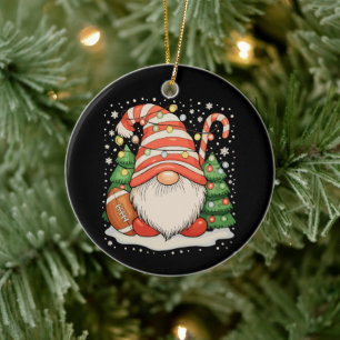 Reindeer Gnome Football Ball Christmas Lights Xmas Ceramic Ornament