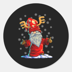 Reindeer Gnome Shirt Men Women Buffalo Plaid Red C Classic Round Sticker