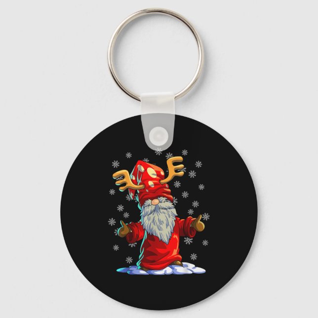 Reindeer Gnome Shirt Men Women Buffalo Plaid Red C Keychain (Front)