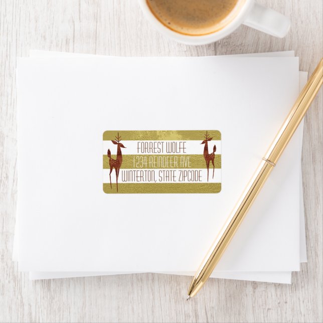 Reindeer gold and white striped elegant winter label (Insitu)