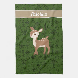 Reindeer - green pattern monogram kitchen towel