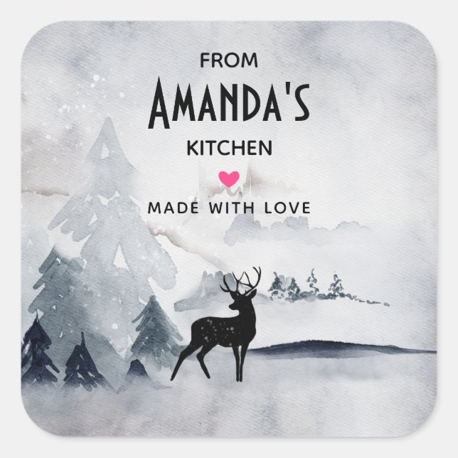 Reindeer Grey Watercolor Christmas Kitchen Square Sticker (Front)