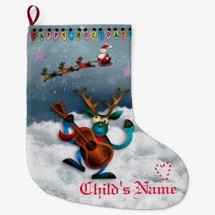 Reindeer - Happy Holidays Santa Sleigh Large Christmas Stocking