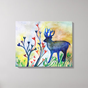 Reindeer Hearts Watercolor Romantic Art  Single Canvas Print