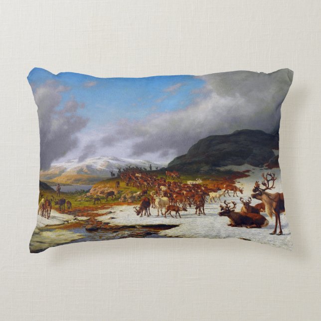 Reindeer Herd in the Mountains North of Røros Accent Pillow (Front)