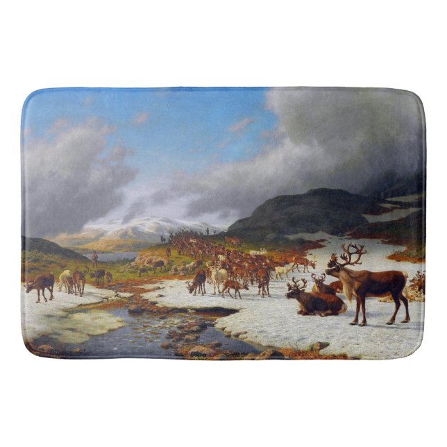Reindeer Herd in the Mountains North of Røros Camp Bath Mat (Front)