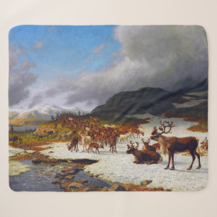 Reindeer Herd in the Mountains North of Røros Sherpa Blanket