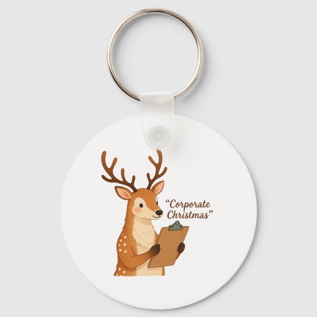 Reindeer holding clipboard & Corporate Christmas Keychain (Front)