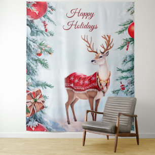 Reindeer Holiday Backdrop Tapestry