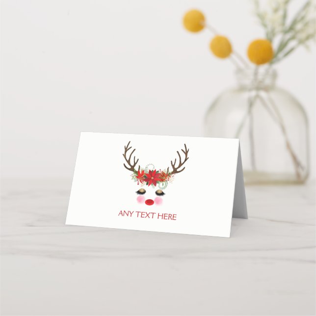 Reindeer Holiday Christmas Party Food Tent Place Card (Front)