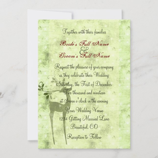 Reindeer Holiday Mariage d'hiver Invitation (Devant)