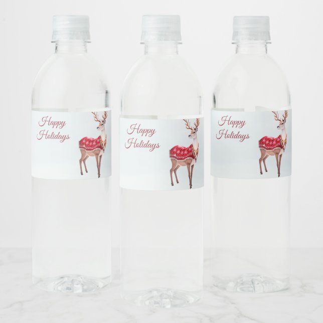Reindeer Holiday Water Bottle Label (Bottles)
