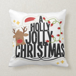 Reindeer Holly Jolly Christmas Pillow