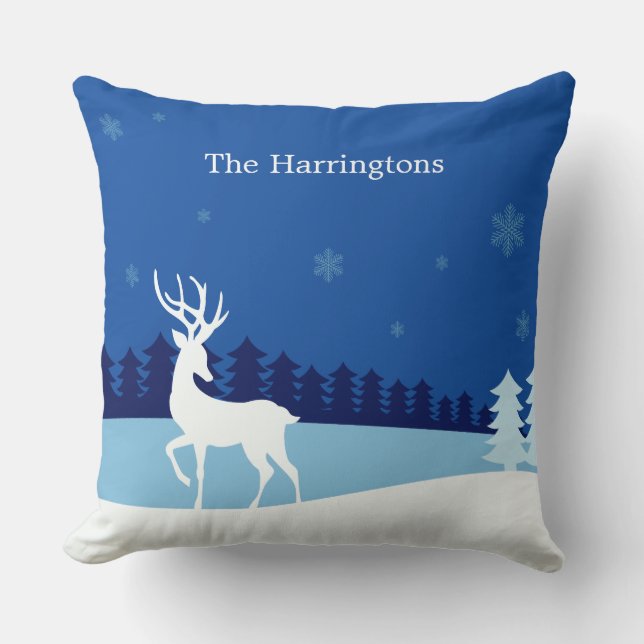 Reindeer Illustration custom name throw pillows (Front)