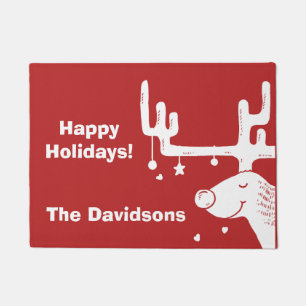 Reindeer illustration custom text door mat