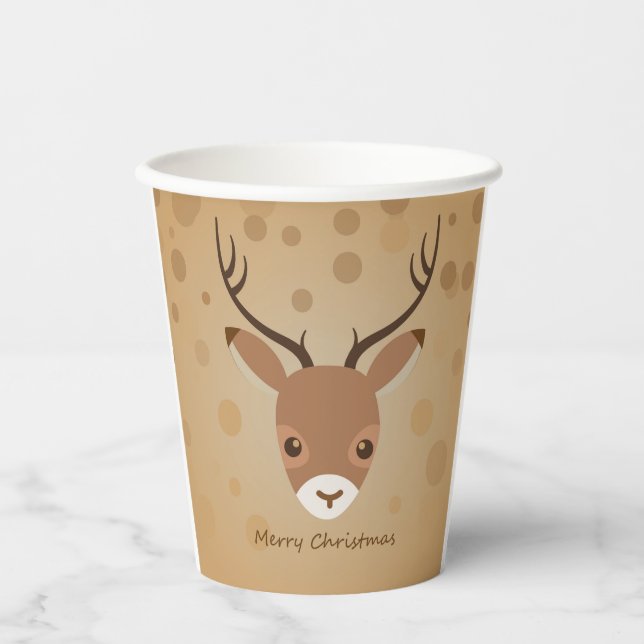 reindeer Illustration on a brown background  Paper Cups (Front)