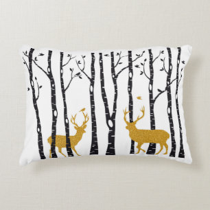Reindeer in birch tree forest accent pillow