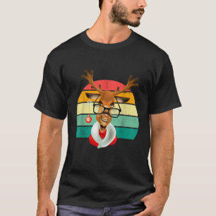 Reindeer in Glasses Santa Christmas Tree Lights Xm T-Shirt