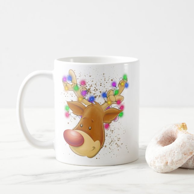 Reindeer in lights coffee mug (With Donut)