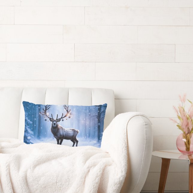 Reindeer in Magical Forest Lumbar Pillow (Couch)