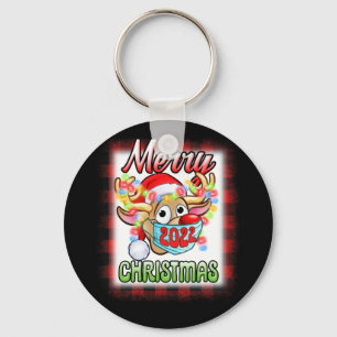 Reindeer In Mask Matching Family Pajama Christmas Keychain