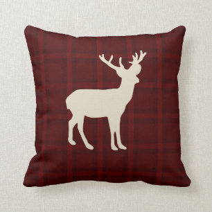 Reindeer in Red Plaid Soft Rustic Holiday Pillow
