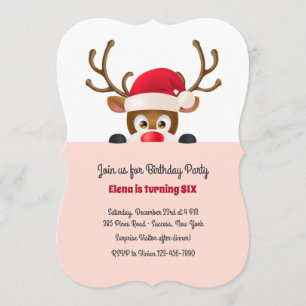 Reindeer in Santa Cap Pink Invitation