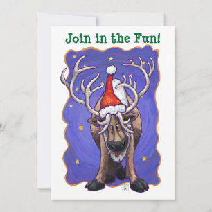 Reindeer in Santa Hat Holiday Party Invite