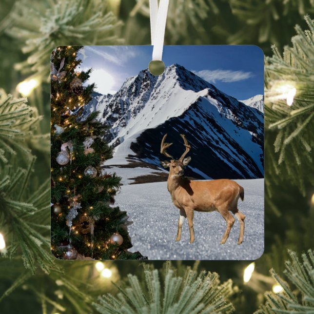 Reindeer in the Snow Metal Ornament (Insitu)