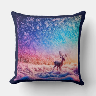 Reindeer in the snow painting throw pillow