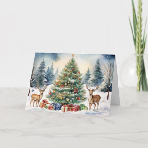 Reindeer in the Snow with Christmas Tree Presents Card